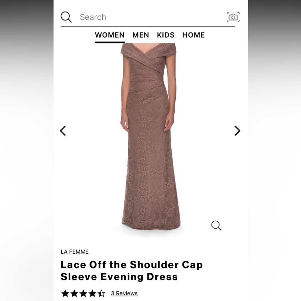 Stunning La Femme lace off the shoulder cap sleeve evening gown, NWOT